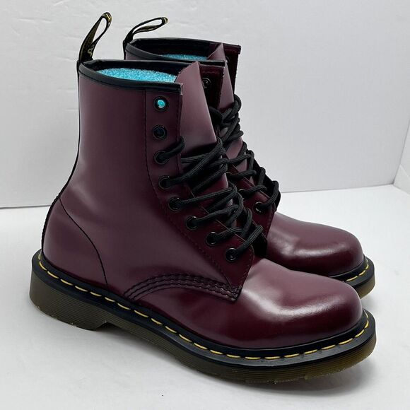 Dr. Martens 1460 Smooth Leather Lace Up Ankle Boots Cherry Red Size 7 Comfy Shoe - Picture 2 of 10